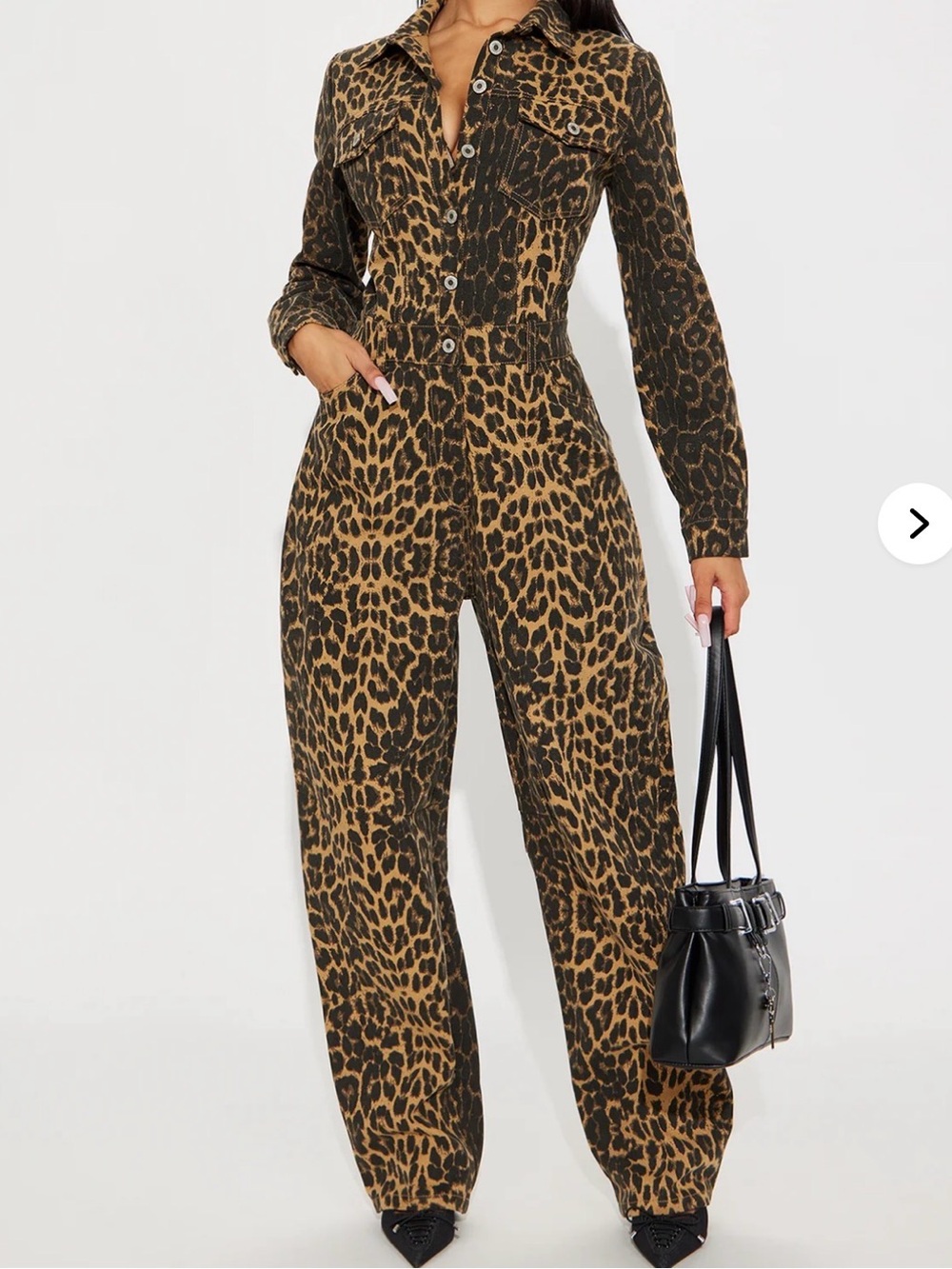 Leopard Print Long Sleeve Jumpsuit - Brown/Black